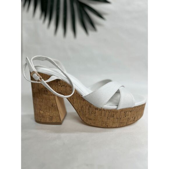 Madden Girl Women's Rio Ankle-Strap Crisscross Platform Sandals-White Canvas 11M - Picture 2 of 7